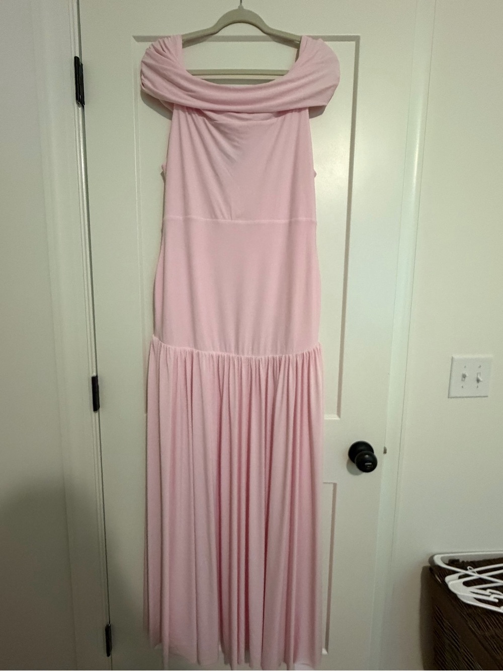 Dusty Pink Off-Shoulder Maternity Maxi Dress